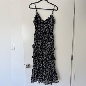 NWT Michael Kors Black White Floral Ruffle Midi Dress Size S $195